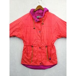 Vintage Skyr Jacket Women 12 Red Pink Lightweight Windbreaker Cinch Waist Bright